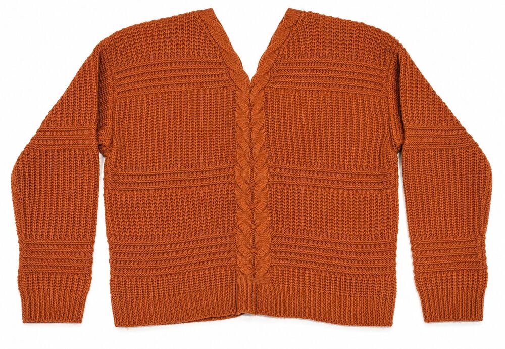 Fall Woven Detailed Sweater Womens Size M Rust Orange Knit Cotton Cardigan